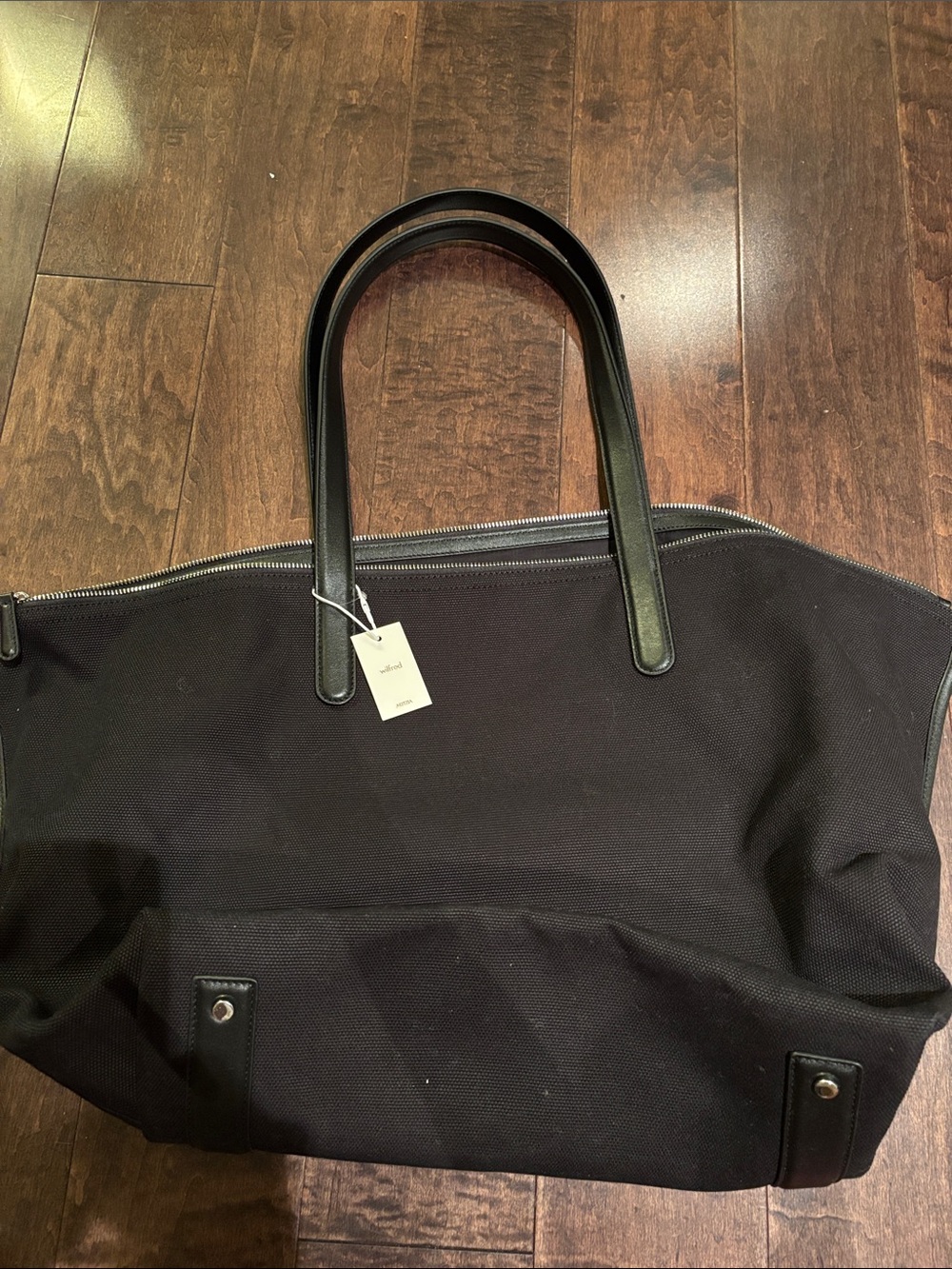 Black Men's Canvas Tote Bag with Leather Handles